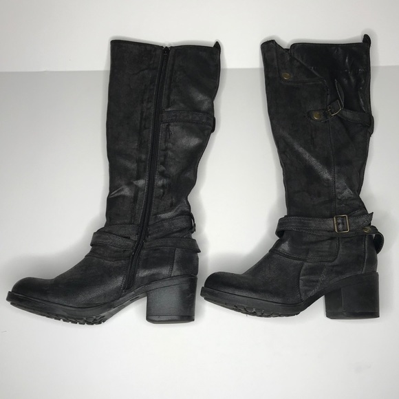 MIA Shoes - MIA Heeled Boots with Buckle and Zip Up